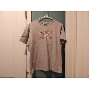 Vintage 90s Basic Editions Women's Large Nothin' But Trouble Glitter Graphic Tee